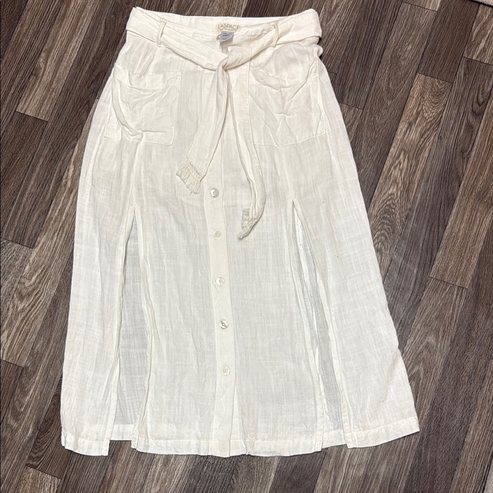 L*Space White Midi Skirt with Tie Front and Slit
